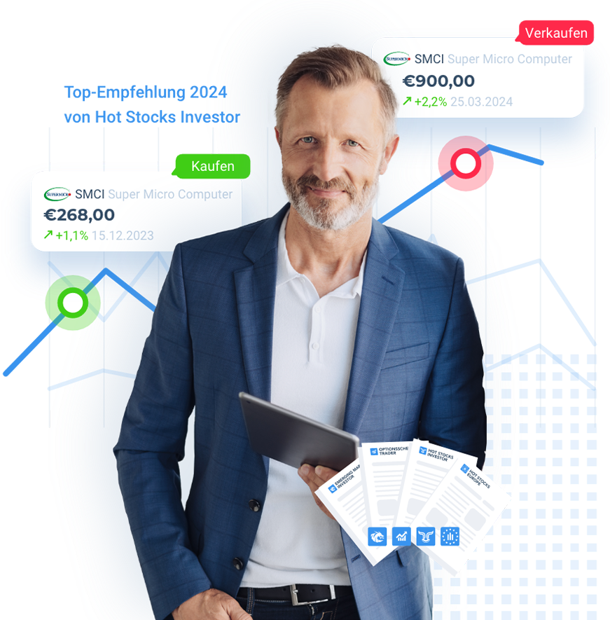Professional man holding a tablet and stock recommendations
